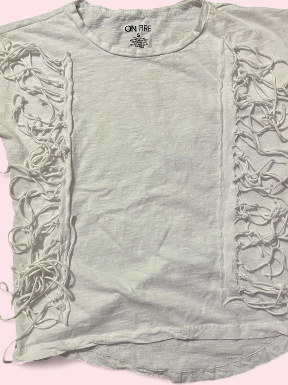 White Short Sleeve Tee with Fringe Side Panels